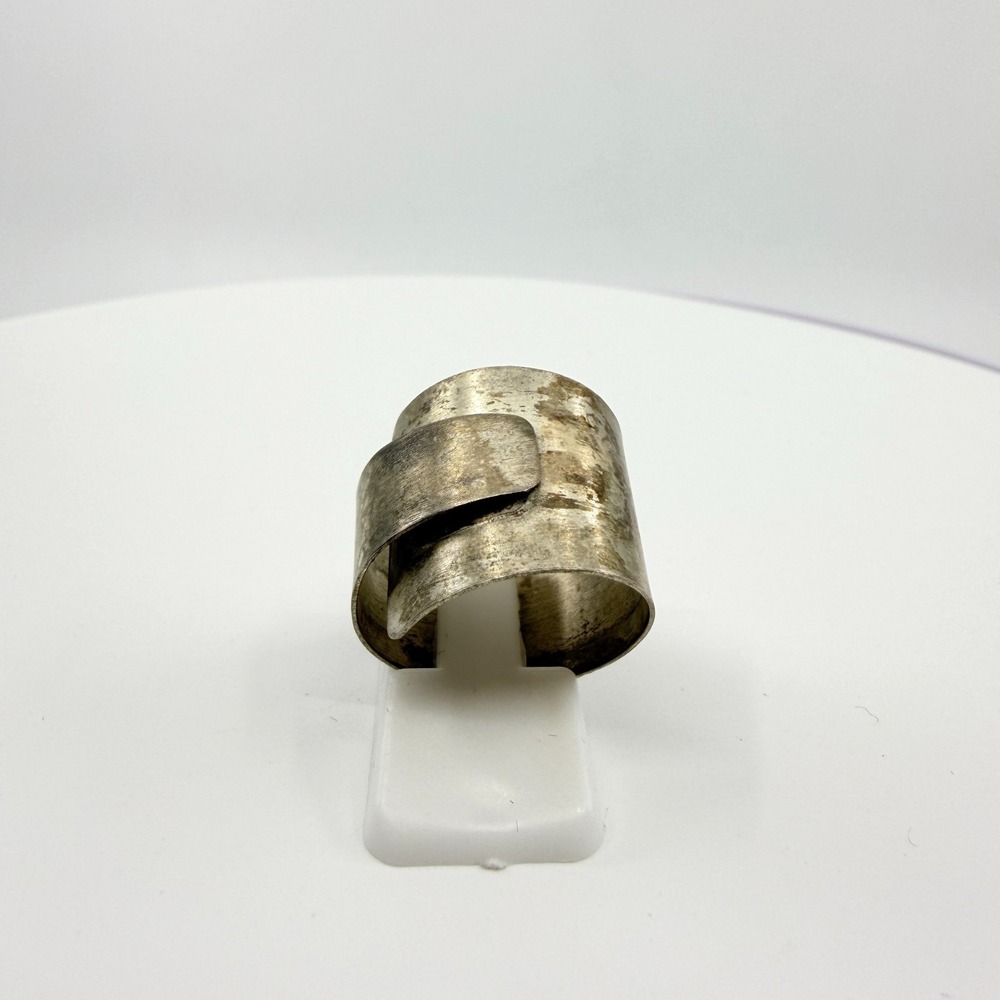 Vintage Silver Tone Wide Bypass Brutalist Cuff Ring - Retro Minimalist
